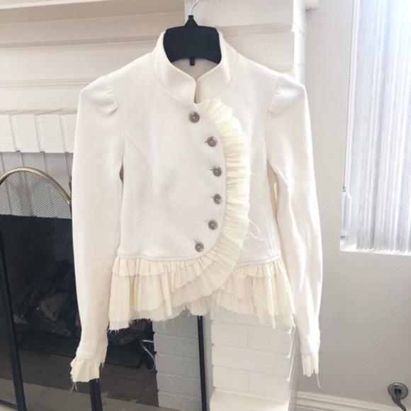 Free People Military Ruffle Jacket in Ivory Size 4 - Picture 3 of 16